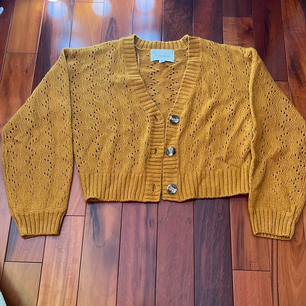 PINK ROSE Orange Button-Up Sweater Size Medium